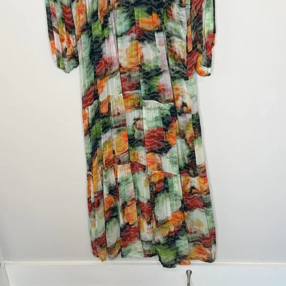 Anthropologie Abstract Watercolor Somerset Tiered Maxi Dress XL Green Orange - Picture 15 of 16